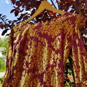 Psychedelic Velvet Burnout Top Paisley Brocade Bell Sleeve Sweater Small